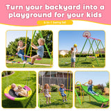 MERSCO 6-in-1 Backyard Swing Set with Slide - Pink & Green