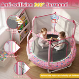 MERSCO 55" Kids Indoor Trampoline with Elephant Basketball Hoop and Safety Enclosure