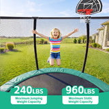 MERSCO 10FT Green Pumpkin Outdoor Trampoline with Built-in Basketball Hoop