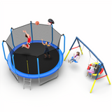 Mersco 14FT Trampoline with Enclosure Net,Swing Set, Outdoor Trampoline with Basketball Hoop for Kid,1320 LBS Trampoline with Swing Set for Backyard,Birthday & Holiday Gifts for Kids,Blue
