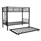 Netrum Twin over Twin Bunk Bed with Trundle,Twin Bunk beds with Ladder & Guardrail,Triple Metal Bunk Beds Frame with Bottom Storage Space for Adults Bedroom,Dorm,Guest Room,Black