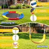 MERSCO 6-in-1 Backyard Swing Set with Slide - Blue & Yellow