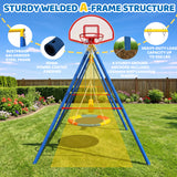 MERSCO 6 in 1 Backyard Swing Set for Kids with Basketball Hoop, Seesaw, Slide & 3 Adjustable Swings - 630lbs Capacity Heavy Duty Metal Outdoor Playground Set