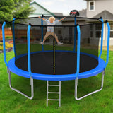 Mersco 14ft Trampoline for Kids & Adults with Enclosure Net, Basketball Hoop, Ladder,1320LBS Capacity Heavy-Duty Rebounder Trampoline Set for Backyard/School (Blue)