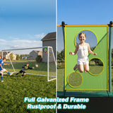 MERSCO 10x16FT Rectangular Trampoline with Safety Enclosure Net, Soccer Target Cloth & 16x7FT Soccer Goal Post Set, Premium Backyard Gymnastics & Football Combo Training Center