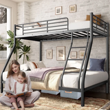 Netrum Twin over Full Bunk Bed for Adults Teens,Heavy-Douty Metal Bunk Beds Frame with Wall Fastener Screws,Ladder & Full-Length Guardrail, Black