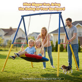 440lbs 40" Saucer Swing with Frame for Kids Outdoor, Heavy Duty Metal Swing Set with Adjustable Ropes & Ground Anchors, A-Frame Backyard Playset for Playground, Toddlers Ages 3+, Blue