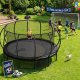 MERSCO 16FT Pumpkin Trampoline with Safety Enclosure Net, Basketball Hoop & 16x7FT Soccer Goal Post Set, All-Weather Backyard Sports Combo Training Center for Kids & Adults