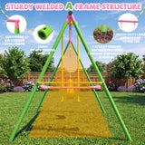 MERSCO 5-in-1 Backyard Swing Set with Slide - Pink & Green