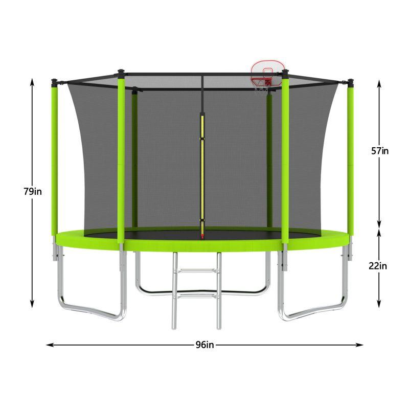 8FT Green Trampoline With Ladder and Safety Net For Backyard - MERSCO SPORTS