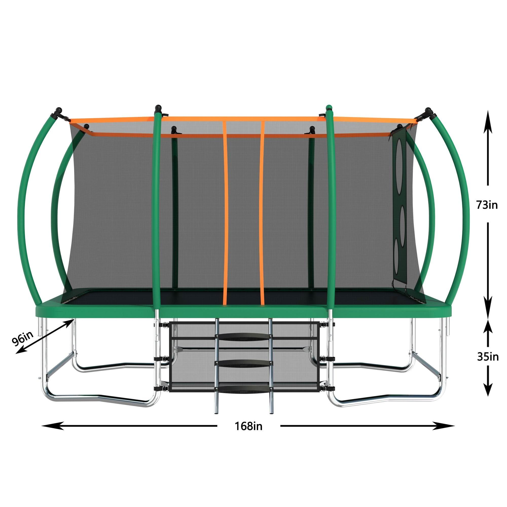 8X14FT Green Jumping Rectangle Backyard Trampoline for adults - MERSCO SPORTS