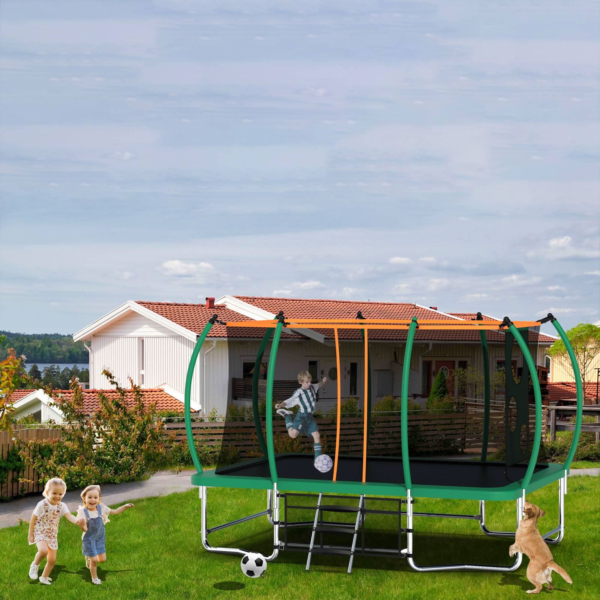 8X14FT Green Jumping Rectangle Backyard Trampoline for adults - MERSCO SPORTS