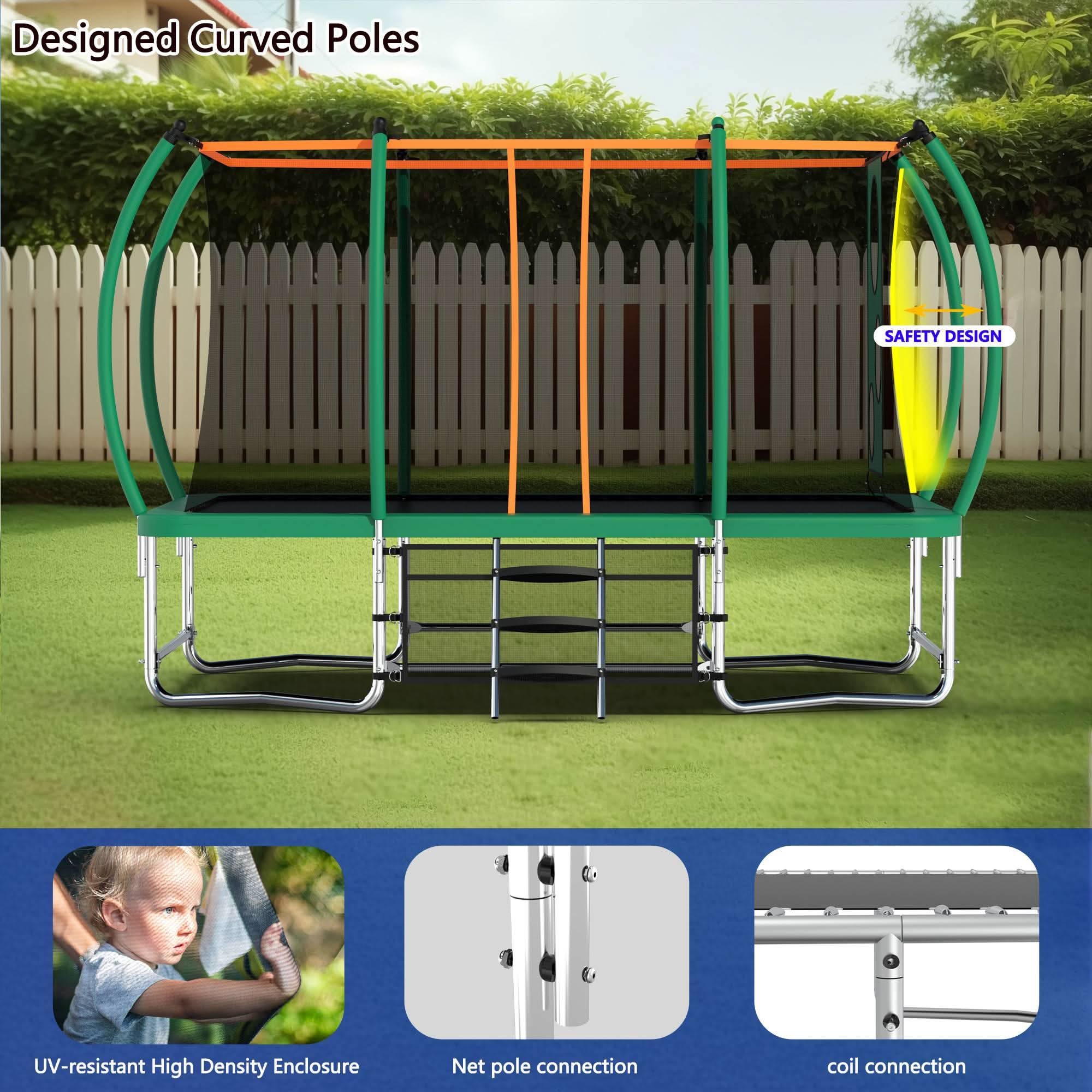 8X14FT Green Jumping Rectangle Backyard Trampoline for adults - MERSCO SPORTS