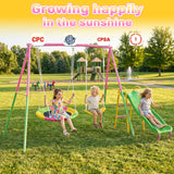 MERSCO 3-in-1 Heavy Duty Outdoor Swing Set with Slide - Pink