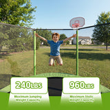 MERSCO 10FT Green Outdoor Trampoline for Backyard Family Fun