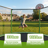 MERSCO 16FT Green Trampoline - Massive Rebounder with Rigid Basketball Hoop