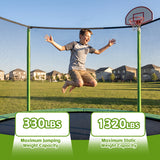 MERSCO 14FT Green Trampoline - 6-Leg Heavy Duty Design with Pro-Backboard