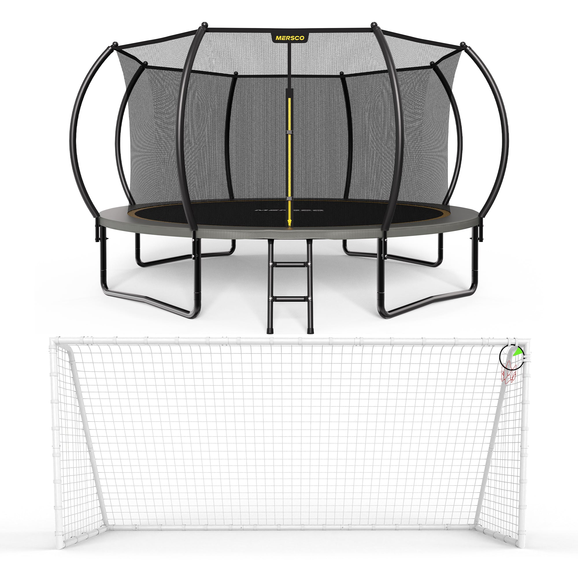 Mersco Backyard Champions Arena: Premium 14FT Trampoline & 16×7FT World Cup Soccer Goal Performance Combo