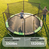 MERSCO 15FT Heavy Duty Outdoor Trampoline with Enclosure Net - Black Green
