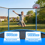MERSCO 15FT Blue Trampoline - Ultra-Durable 6-Leg Frame with Rigid Hoop