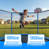 MERSCO 14FT Blue Trampoline with 6 W-Shaped Legs & Pro-Style Basketball Hoop