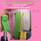 MERSCO 5-in-1 Backyard Swing Set with Slide - Pink & Green