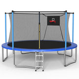 MERSCO 14FT Blue Trampoline with Soft Backboard Basketball Hoop & Ladder