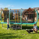 MERSCO 10x16FT Green Premium Rectangle Trampoline with Basketball Hoop