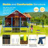 Mersco 10x16FT 4-in-1 Trampoline with Swing Set , Enclosure Net, Recreational Trampoline, Outdoor Kids and Adults Trampoline for Backyard, Beach, Birthday Gifts ,Blue