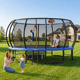 Trampolín resistente de 15 pies de color azul para la familia con red de seguridad 