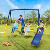 Mersco Swing Set for Backyard with Slide, Swing Heavy Duty 440lbs Metal Outdoor Swing Stand, Contain 1 Saucer 32" & 1 Belt Seat 26.2" &Slide for Playground, Backyard Playset