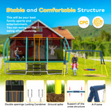 Mersco 10x16FT 4-in-1 Trampoline with Swing Set ,Enclosure Net, Recreational Trampoline, Outdoor Kids and Adults Trampoline for Backyard, Beach, Birthday Gifts ,Green