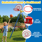 MERSCO 6 in 1 Backyard Swing Set for Kids with Basketball Hoop, Seesaw, Slide & 3 Adjustable Swings - 630lbs Capacity Heavy Duty Metal Outdoor Playground Set