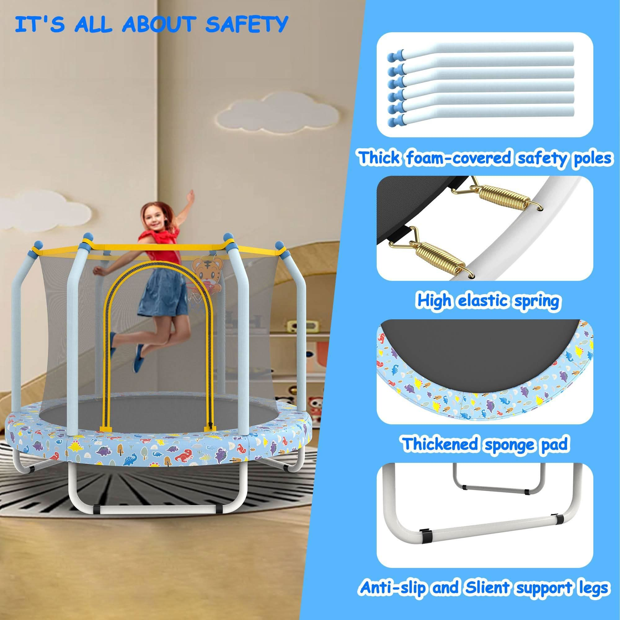 Blue Print Mini Indoor Trampoline With Enclosure(FOB) - MERSCO SPORTS