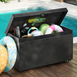 CIRUI 230 Gallon Outdoor Wicker Deck Box with Wheels Lockable Lid,Extra Large All-Weather Rattan Home Storage Box for Patio Furniture,Cushions,Pool and Garden Tools Storage - Gray
