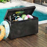 CIRUI 200 Gallon Outdoor Wicker Deck Box with Wheels Lockable Lid,Extra Large All-Weather Rattan Home Storage Box for Patio Furniture,Cushions,Pool and Garden Tools Storage - Gray