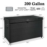 CIRUI 200 Gallon Outdoor Wicker Deck Box with Wheels Lockable Lid,Extra Large All-Weather Rattan Home Storage Box for Patio Furniture,Cushions,Pool and Garden Tools Storage - Gray
