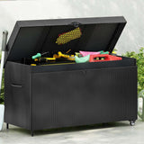 CIRUI 200 Gallon Outdoor Wicker Deck Box with Wheels Lockable Lid,Extra Large All-Weather Rattan Home Storage Box for Patio Furniture,Cushions,Pool and Garden Tools Storage - Gray