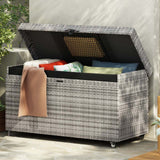 CIRUI 200 Gallon Outdoor Wicker Deck Box with Wheels Lockable Lid,Extra Large All-Weather Rattan Home Storage Box for Patio Furniture,Cushions,Pool and Garden Tools Storage - Black