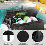 CIRUI 230 Gallon Outdoor Wicker Deck Box with Wheels Lockable Lid,Extra Large All-Weather Rattan Home Storage Box for Patio Furniture,Cushions,Pool and Garden Tools Storage - Gray