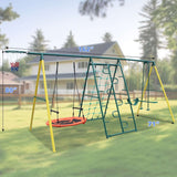 Mersco Metal Swing Sets for Backyard for Kids 3-8, 3 in 1 Swing Sets, Heavy-Duty Playground Backyard Set with Two Swings, One Rope