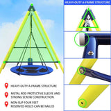 Mersco Swing Sets for Backyard, 4 in 1 Heavy Duty Extra Large Metal Swing Frame with 2 Tree Swing, Climbing Ladder, Net, Basketball Hoop, Ground Stake, Outdoor Playset Great Gift for Kids