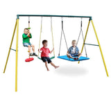 Mersco Metal Swing Sets for Backyard for Kids 3-8, 3 in 1 Swing Sets, Heavy-Duty Playground Backyard Set with Two Swings, One Rope