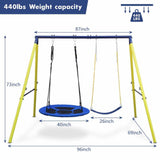 Mersco Swing Set, 440lbs, Heavy-Duty A-Frame Metal Outdoor Swing Stand, 1 Saucer & 1 Belt Swing seat for Playground, Backyard