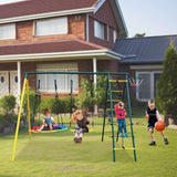 Mersco Metal Swing Sets for Backyard for Kids 3-12, 6 in 1 Swing Sets, Heavy-Duty Playground Backyard Set with 2 Swings, Glider, Climbing Ladder and Rope