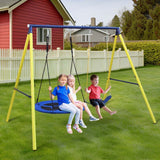 Mersco Swing Set, 440lbs, Heavy-Duty A-Frame Metal Outdoor Swing Stand, 1 Saucer & 1 Belt Swing seat for Playground, Backyard