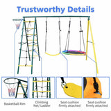 Mersco Metal Swing Sets for Backyard for Kids 3-12, 6 in 1 Swing Sets, Heavy-Duty Playground Backyard Set with 2 Swings, Glider, Climbing Ladder and Rope