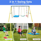 Mersco Metal Swing Sets for Backyard for Kids 3-8, 3 in 1 Swing Sets, Heavy-Duty Playground Backyard Set with Two Swings, One Rope
