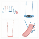 Mersco Baby Swing Set with Slide, 3-in-1 Outdoor Playset for Backyard with Flying Saucer & Classic Swing, Sturdy Metal Frame Playground Swing Set Toy for Kids,Pink