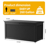 CIRUI 260 Gallon Outdoor Storage Box with Lockable Lid, Extra Large Waterproof Patio Resin Deck Box Home Storage Box for Patio, Cushions,Toys, Black